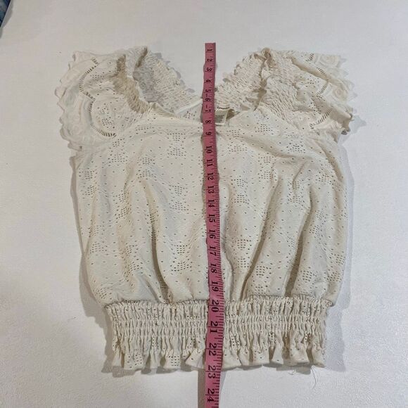 Urban Romantics White Eyelet Lace Blouse Women’s Large Boho V-Neck Flutter Sleev - Picture 5 of 5